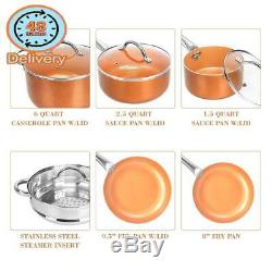 Shineuri Nonstick Ceramic Copper Cookware Set, Aluminum Pots And Frying Pans Set