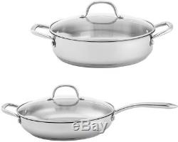 Stainless Steel Cookware Set Non Stick Oven Safe Soup Pot Fry Pan Lid 18-Piece