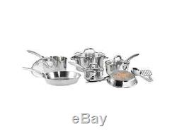 Stainless Steel Copper-Bottom Cookware Kitchen Set 12-Piece Fry Pans Pots Silver