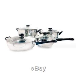 Stainless Steel Non-Stick Pans, Pots (12Pcs) Set Cookware Glass Lids Cooking Kit