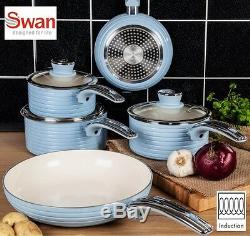 Swan Aluminium Blue Retro 5 Piece Pan Set Non-stick INDUCTION READY
