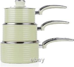 Swan Retro Induction Pan Set Non Stick Ceramic With Glass Lid