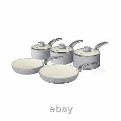 Swan Retro Non Stick Saucepans & Frying Pans 5 Piece Set With Glass Lid Grey