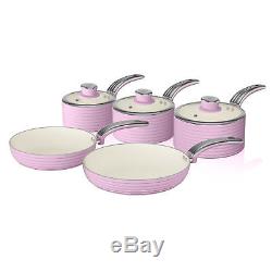 Swan Retro Pink 5 Piece Pan Set, Bread Bin, 3 Canisters, Mug Tree & Towel Pole
