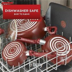 T-Fal Easy Care Thermo-Spot 20 Piece Non-Stick Dishwasher Safe Cookware Set, red