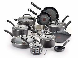 T-fal 2100093984 Hard Anodized 17pc Nonstick Pots and Pans Cookware Set, Gray