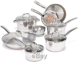 T-fal Stainless Steel Cookware Set, Pots and Pans with Copper-Bottom