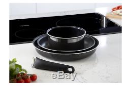 Tefal Ingenio Enamel Non-Stick Cookware Frying Pan Saucepan Set 4 PCS Black