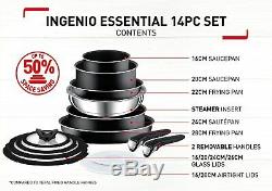 Tefal L2009542 Ingenio Non-stick Essential 14 Piece Pots, Pans Frying Set, Black