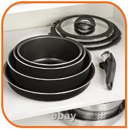 Tefal Saucepan Frying Pan Set- Ingenio Minute, 6pc, Non-Stick, Graph Grey