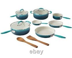 The Pioneer Woman 12-Pieces Porcelain Enamel Classic Ceramic Cookware Set TEAL