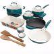 The Pioneer Woman 17 Piece Cookware SET Cast Iron Skillet Pan Dutch Oven Teal