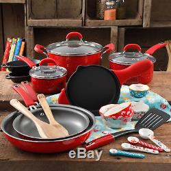 The Pioneer Woman Vintage Speckle 24-Piece Cookware Combo Set Pan Pot Red