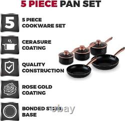 Tower 5 Piece Pan Set in Black & Rose Gold Non-Stick Aluminium 5 Yr Guarantee