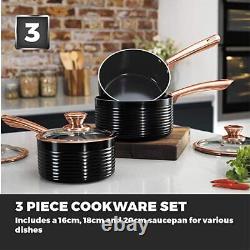 Tower Black & Rose Gold Non-Stick Easy Clean 3 Piece Pan Set? 5 YEAR WARRANTY