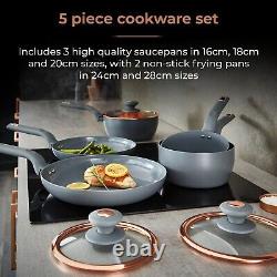 Tower Cavaletto Pan Set, 5 Piece, Non-Stick, Induction Safe, Grey T800232GRY