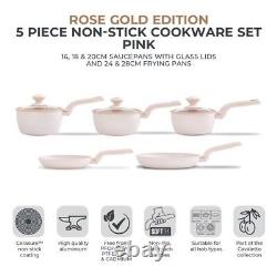 Tower Cavaletto Pink & Rose Gold 5 Piece Pan Set 5 Yr Guarantee Kitchen Cookware