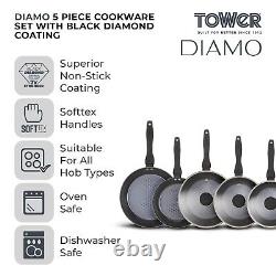 Tower Diamo 5 Piece Cookware Set Black Diamond Non-Stick Coating Pan Set T900130