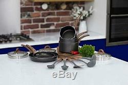 Tower Frying Pan and Saucepan Pan Set, Non-Stick with Wood Effect Handles, Graph