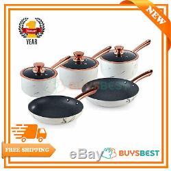 Tower Non-Stick Pan Set Marble and Rose Gold 5pce T800064WR