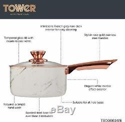 Tower Non-Stick Pan Set Marble and Rose Gold 5pce T800064WR