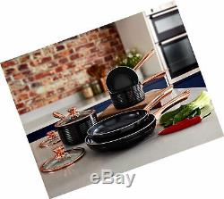 Tower Rose Gold Pot and Pan Set, Non Stick and Easy to Clean, Black, 5 Pieces