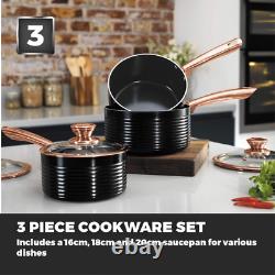 Tower T800001RB Linear Non Stick Induction 3 Piece Set, Black and Rose Gold