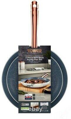 Tower T800060WR 2 Piece 24/28cm Frying Pan Set In Marble & Rose Gold Brand New