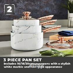 Tower T800061WR 3 Piece 16/18/20cm Saucepans In Marble and Rose Gold Non Stick