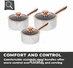 Tower T800061WR 3 Piece 16/18/20cm Saucepans In Marble and Rose Gold Non Stick