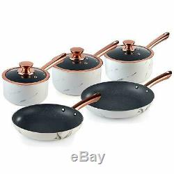 Tower T800064WR 5pce Non-Stick Pan Set Marble and Rose Gold Brand New