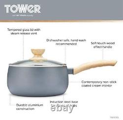 Tower T800072G Scandi Induction Pots and Pans Set, Non Stick, Soft Touch Wood E