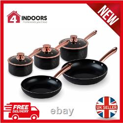 Tower T800140RB Linear 5 Piece Non-Stick Pan Set in Black and Rose Gold New
