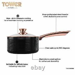 Tower T800140RB Linear 5 Piece Non-Stick Pan Set in Black and Rose Gold New