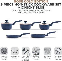 Tower T800232MNB Cavaletto Midnight Blue/Rose Gold 5 Piece Cookware Set New