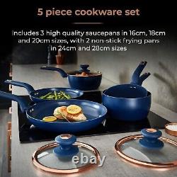 Tower T800232MNB Cavaletto Midnight Blue/Rose Gold 5 Piece Cookware Set New