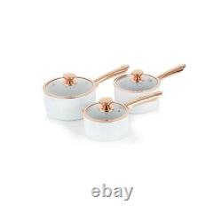 Tower White & Rose Gold Linear 5 piece Saucepan & Frying Pan Set with Non-Stick