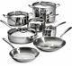 Tramontina 12-Piece Tri-Ply Clad Stainless Steel Pots Pans Lids Cookware Set New