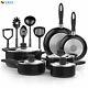 VREMI Cookware Set Nonstick Black Kitchen Pots Pans Lids Teal Non Stick