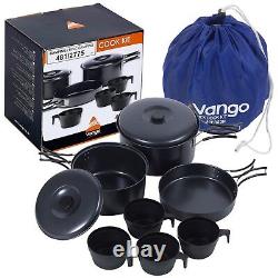 Vango 4 Person Portable Non Stick Camping Hiking Pots & Pans Cookware Set Lids