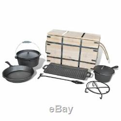 VidaXL 9 Piece Dutch Oven Set Kitchen Pot Fry Pan Support Lid Lifter Cookware
