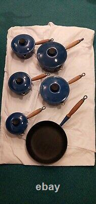 Vintage Cast Iron Blue Le Crueset Pot And Pan Set