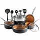 VonShef Copper Pan Set 11 pc Cookware Pots Kitchen Utensils Induction Non Stick