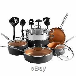VonShef Copper Pan Set 11pc Cookware Pots Kitchen Utensils Induction Non Stick