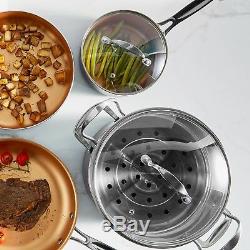 VonShef Copper Pan Set 11pc Cookware Pots Kitchen Utensils Induction Non Stick