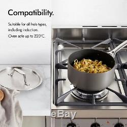 VonShef Hard Anodised 5pc Pan Set Non Stick Induction Suitable Easy Clean