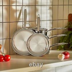 VonShef Stainless Steel 5 Piece Pan Set Suitable For All Hob Types, Induction