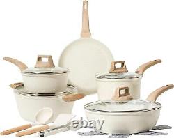 White Granite Induction Kitchen Cookware Sets, 14 Pcs Non Stick Cooking Set