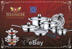 Zillinger Swiss 17 Piece Deluxe 18/10 Stainless Steel Pots & Pans Cookware Set