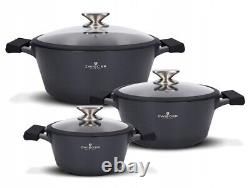 Zwieger Black Stone Set Of Pots 6 Pcs Cookware Die-cast Aluminium Stewpots Lids